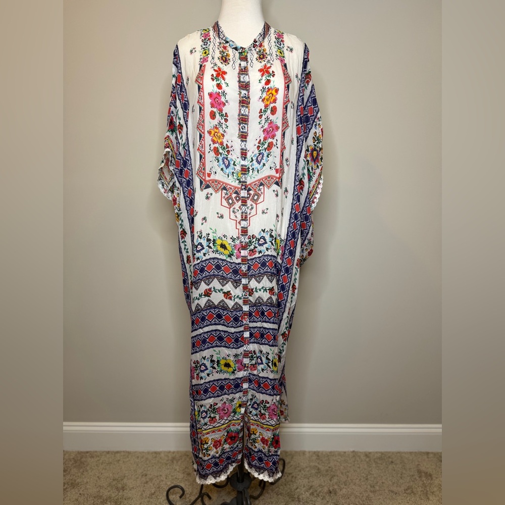 Johnny Was Matana Colorful Patterned Maxi Kaftan Size 1X Floral Boho Resort